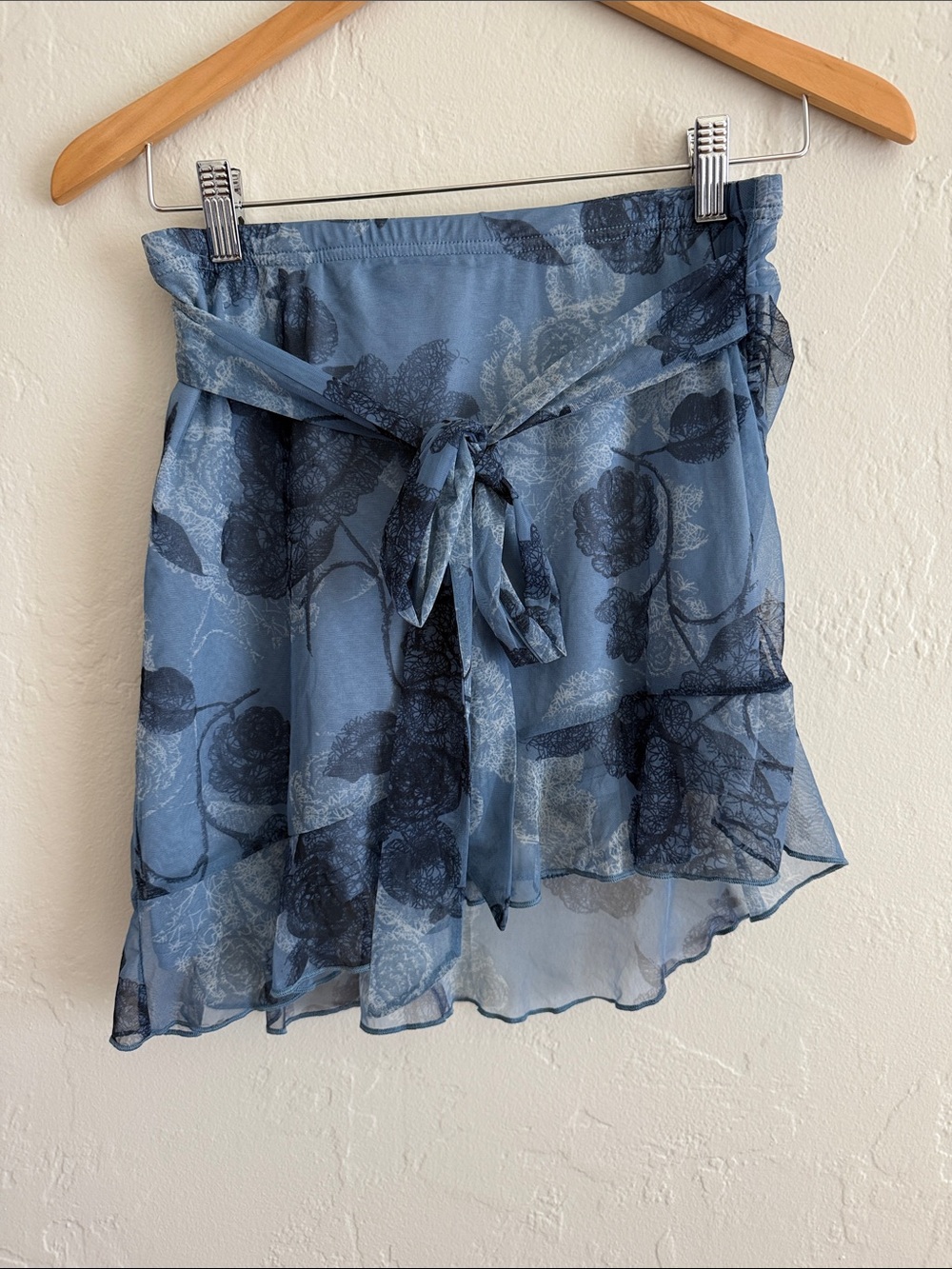 NWT Cider Floral Tie-Waist Blue Chiffon Asymmetric Skirt
